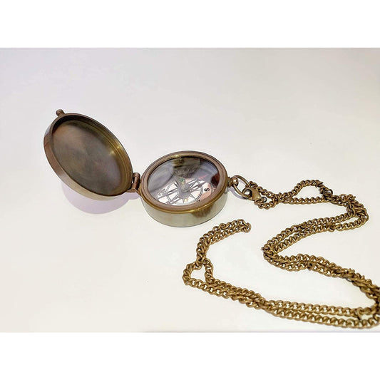 Antique Collection Solid Brass Pocket Compass with Maritime Chain