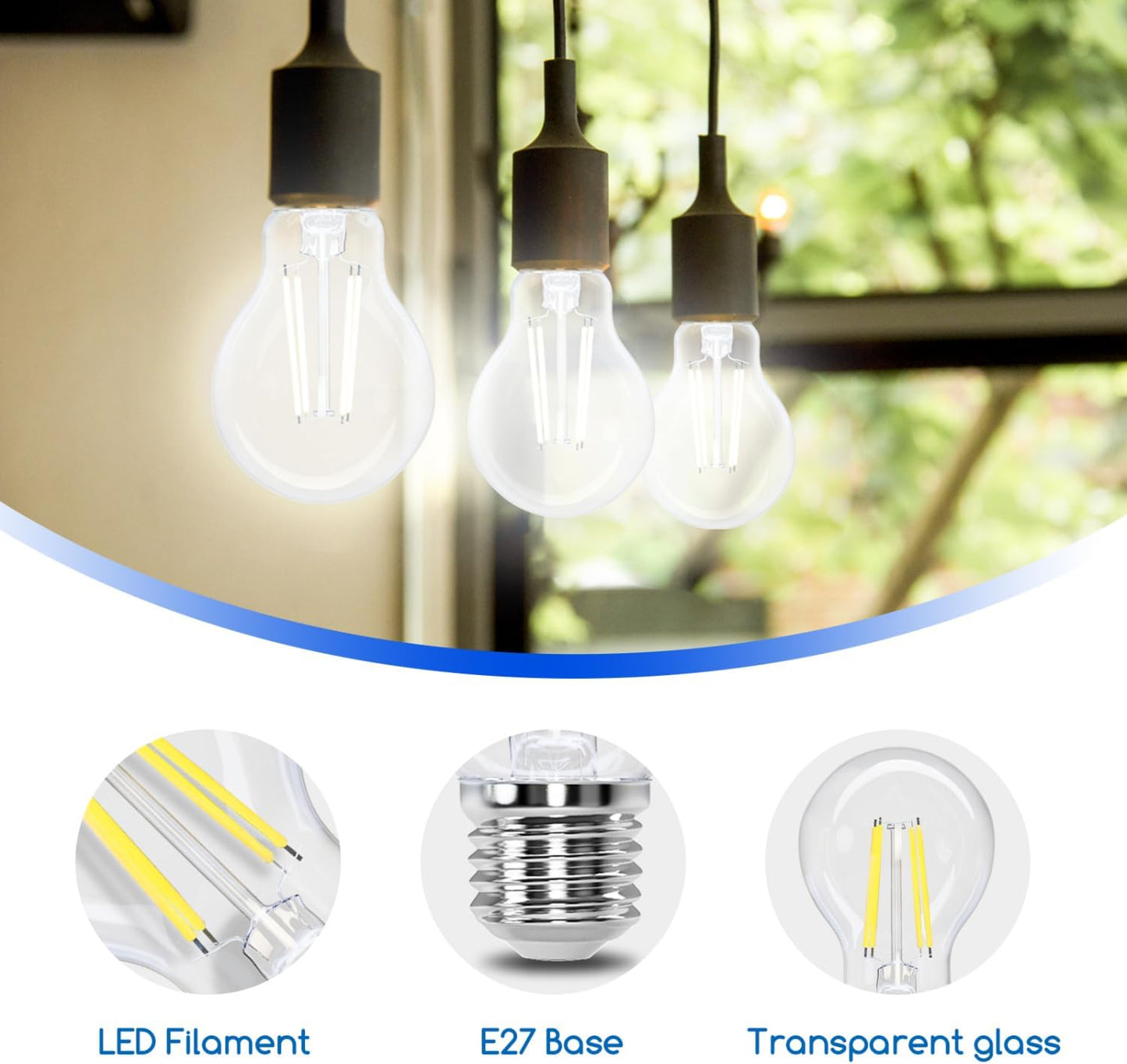 Aigostar LED E27 Vintage Light Bulb 6W 780 Lumens Cool White A60 Filament Lamp