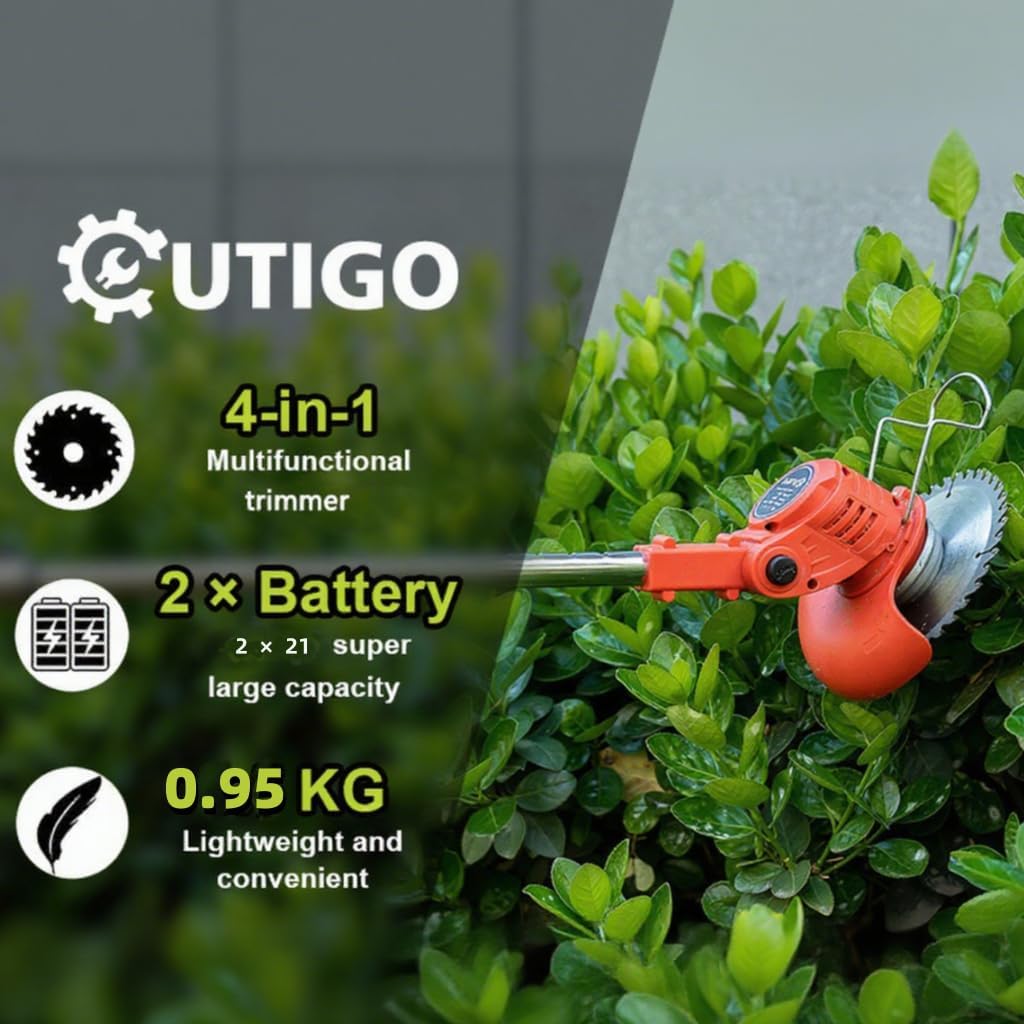 OUTIGO 21V Cordless Lawn Trimmer with Dual Batteries, Adjustable Handle