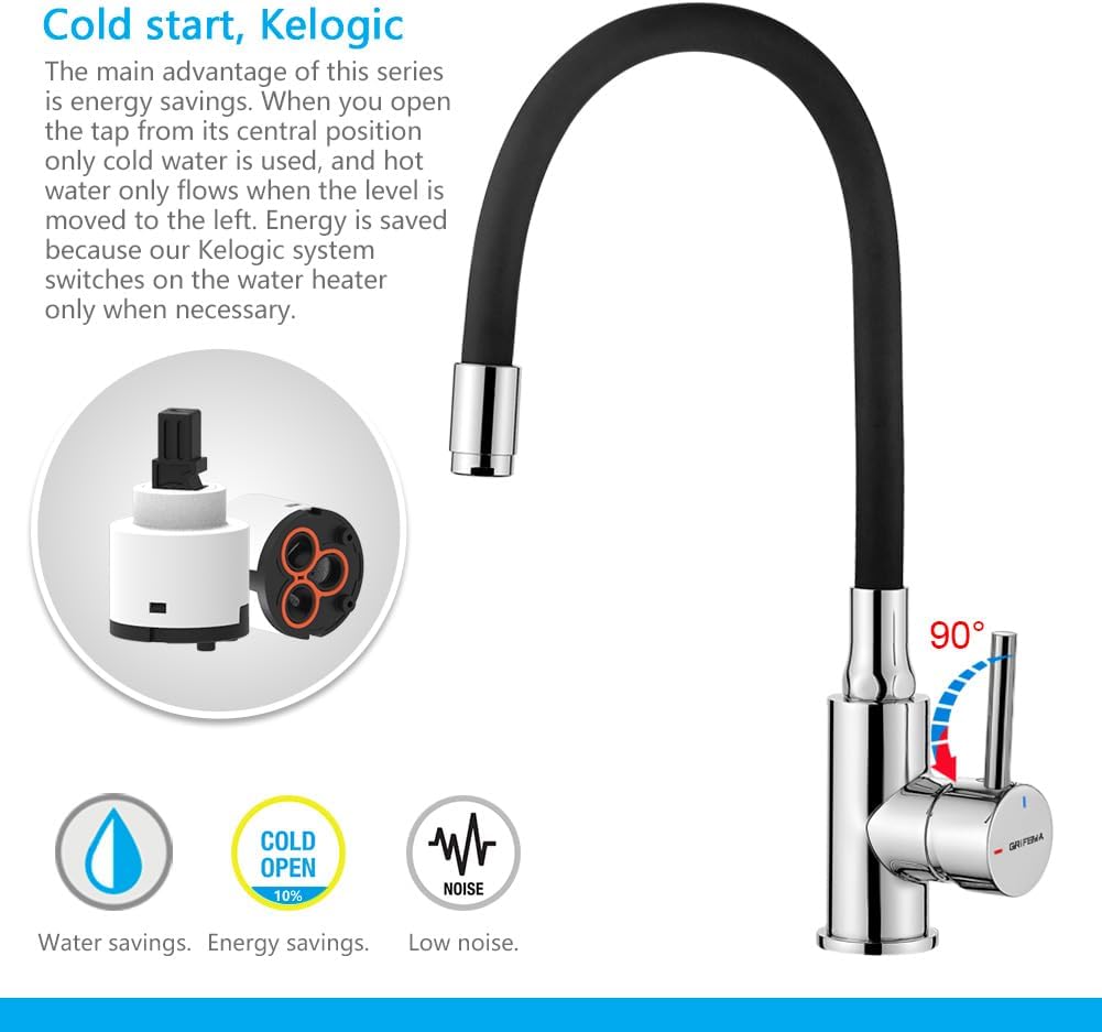 GRIFEMA G4002-2 Flexible 360° Rotatable Chrome Black Kitchen Sink Mixer Tap