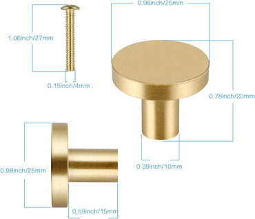JIZZU 6‑Piece Solid Brass Gold Drawer Knobs – Premium 20 mm × 25 mm Cabinet Handles