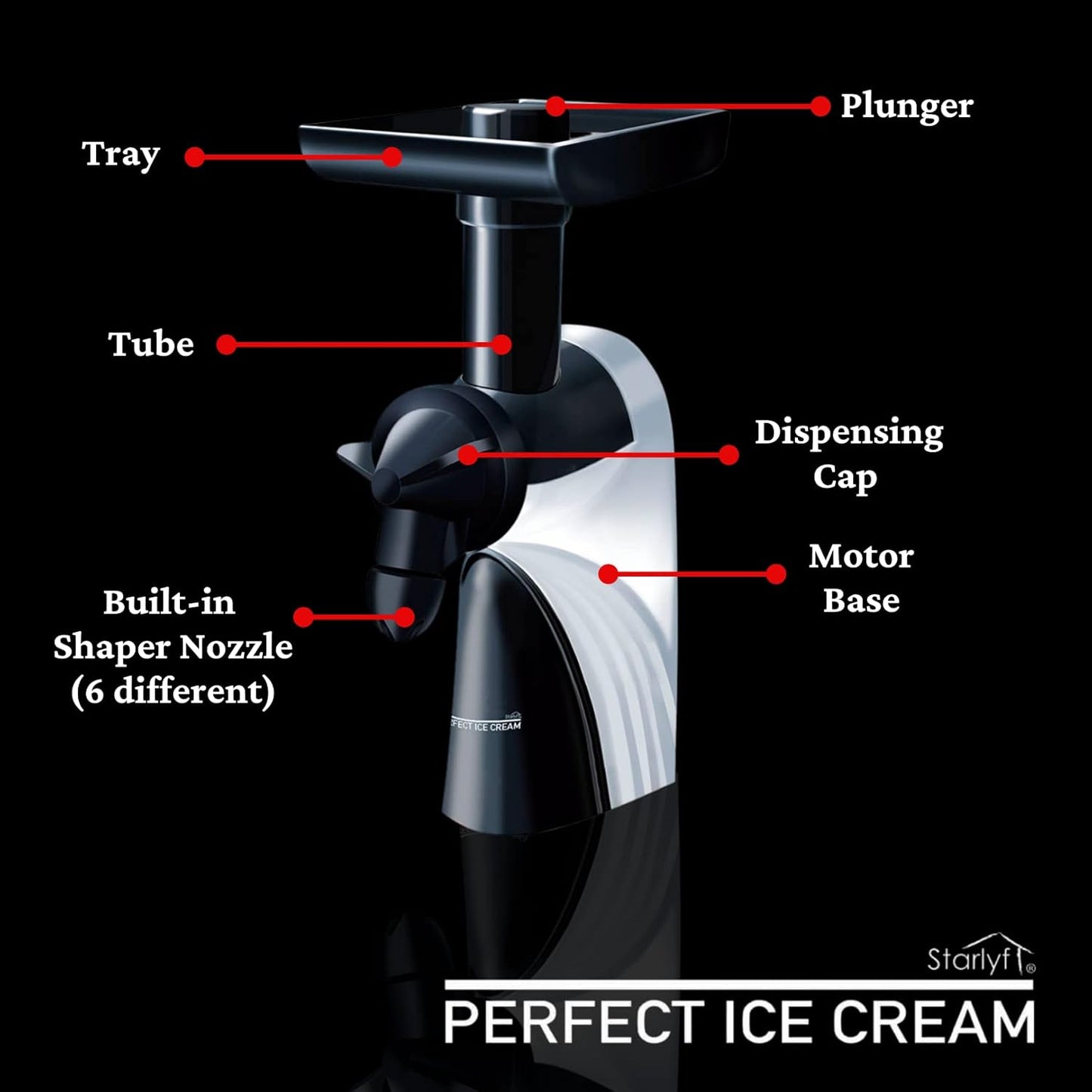 Starlyf Natural Ice Cream Maker with 6 Nozzles, Gluten-Free