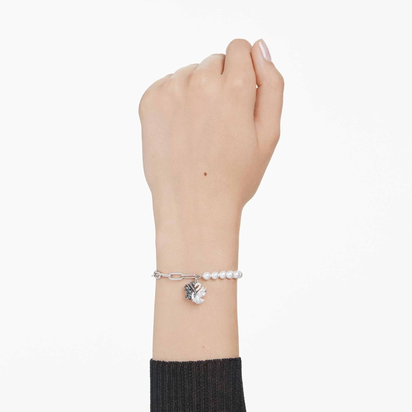 Swarovski Swan Bracelet with Crystal Pearls, Black Rhodium