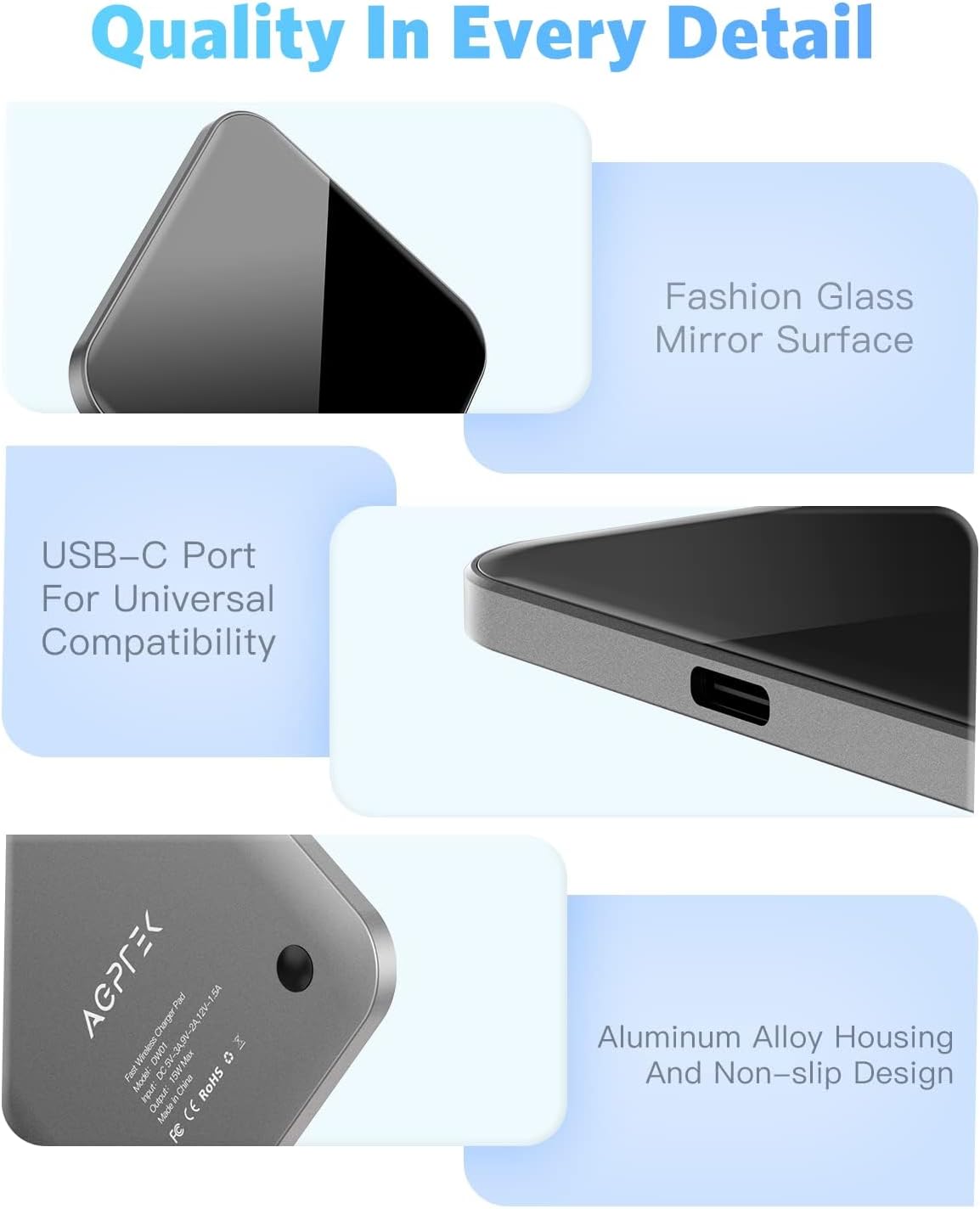 AGPTEK 15W Qi-Certified Wireless Charger for iPhone and Samsung