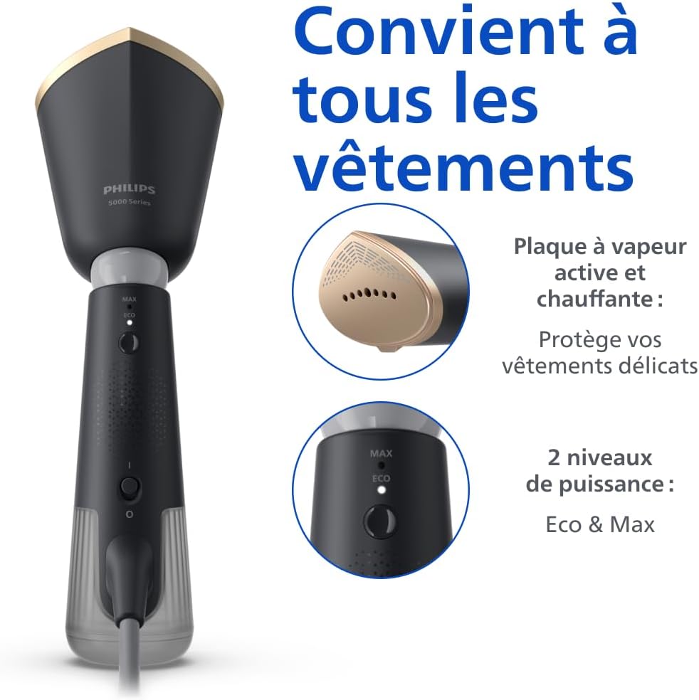 Philips 5000 Handheld Garment Steamer – Fast Heat, Adjustable Head, Compact