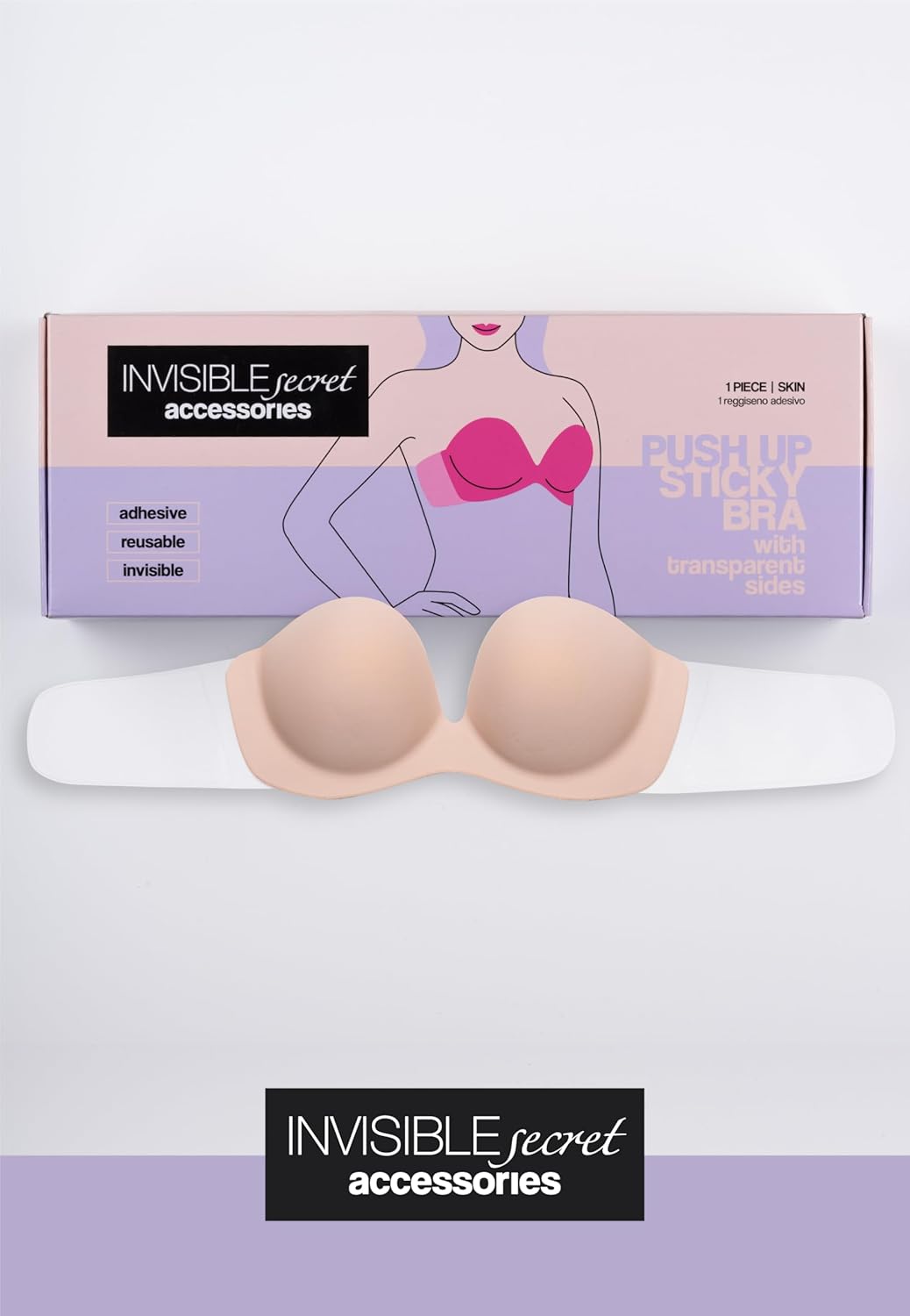 Lovable Women’s Invisible Push-Up Adhesive Bra with Clear Side Bands