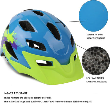 Exclusky Adjustable Kids Bike Helmet Lightweight Protective Cycling Helmet for Ages 5-13