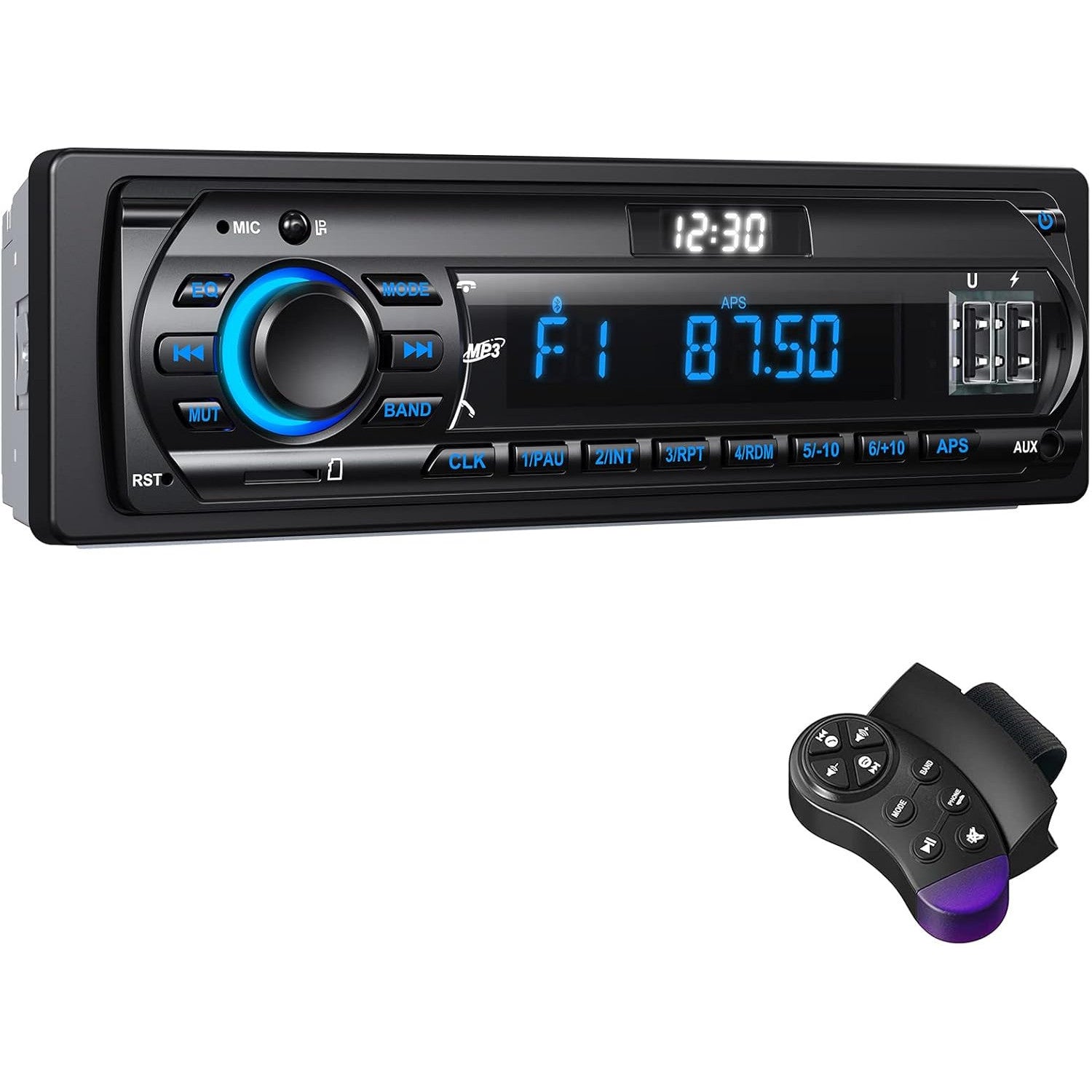 Wistrue Bluetooth Car Radio Stereo, Hands-Free, LCD Clock, 7-Color Lighting - Gomix Brands Outlet