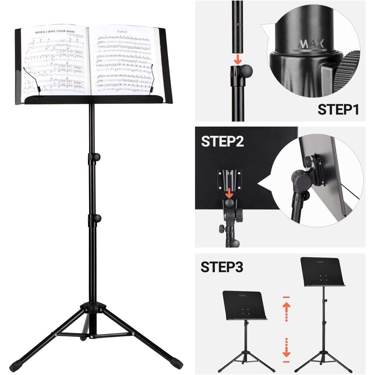 CAHAYA Metal Portable Sheet Music Stand with Bag and Folder