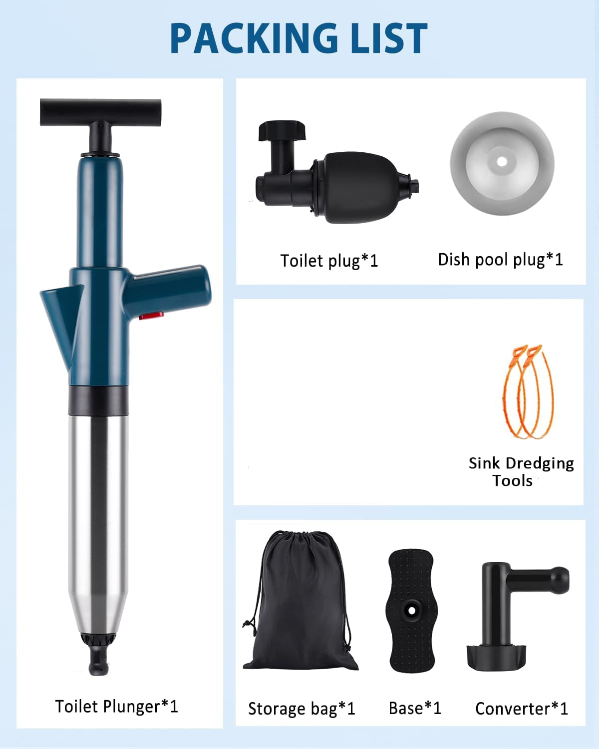 YUCHENGTECH High-Pressure Drain Plunger for Toilets, Sinks & Showers
