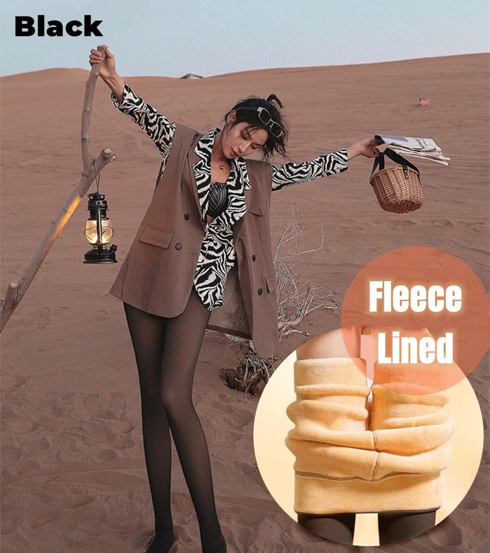 Sumvov Fleece‑Lined Winter Tights for Women – Warm Sheer Black Leggings