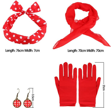 Aurasky Vintage Rockabilly Costume Accessory Set – Red & Black