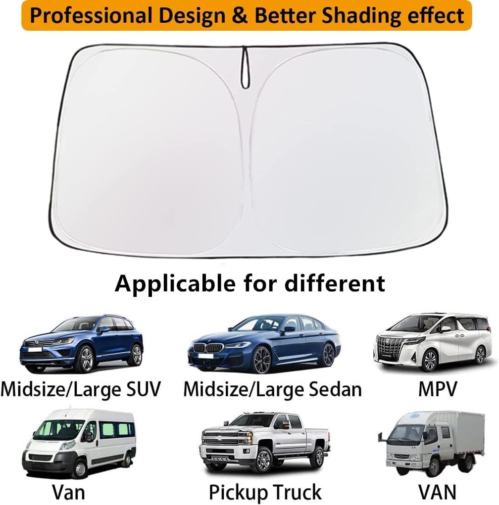 Zimohe Foldable Car Sun Shade for Front Windshield – UV 99% Protection, Silver & Black