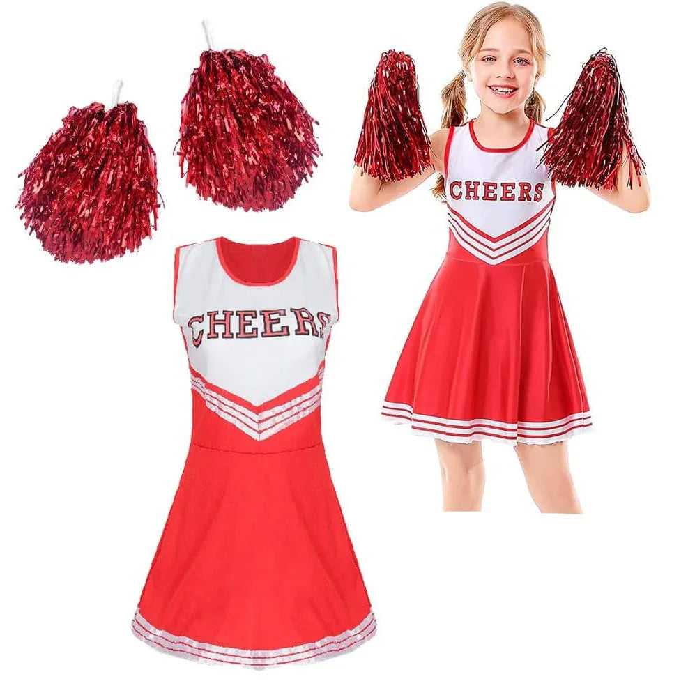 DTXYBC Girls Cheerleader Costume with 2 Pom Poms - Gomix Brands Outlet