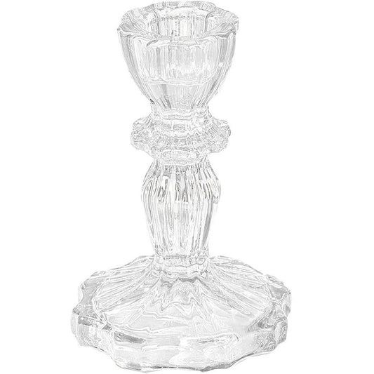 Elegant Clear Glass Candlestick Holder – Floral Design for Events