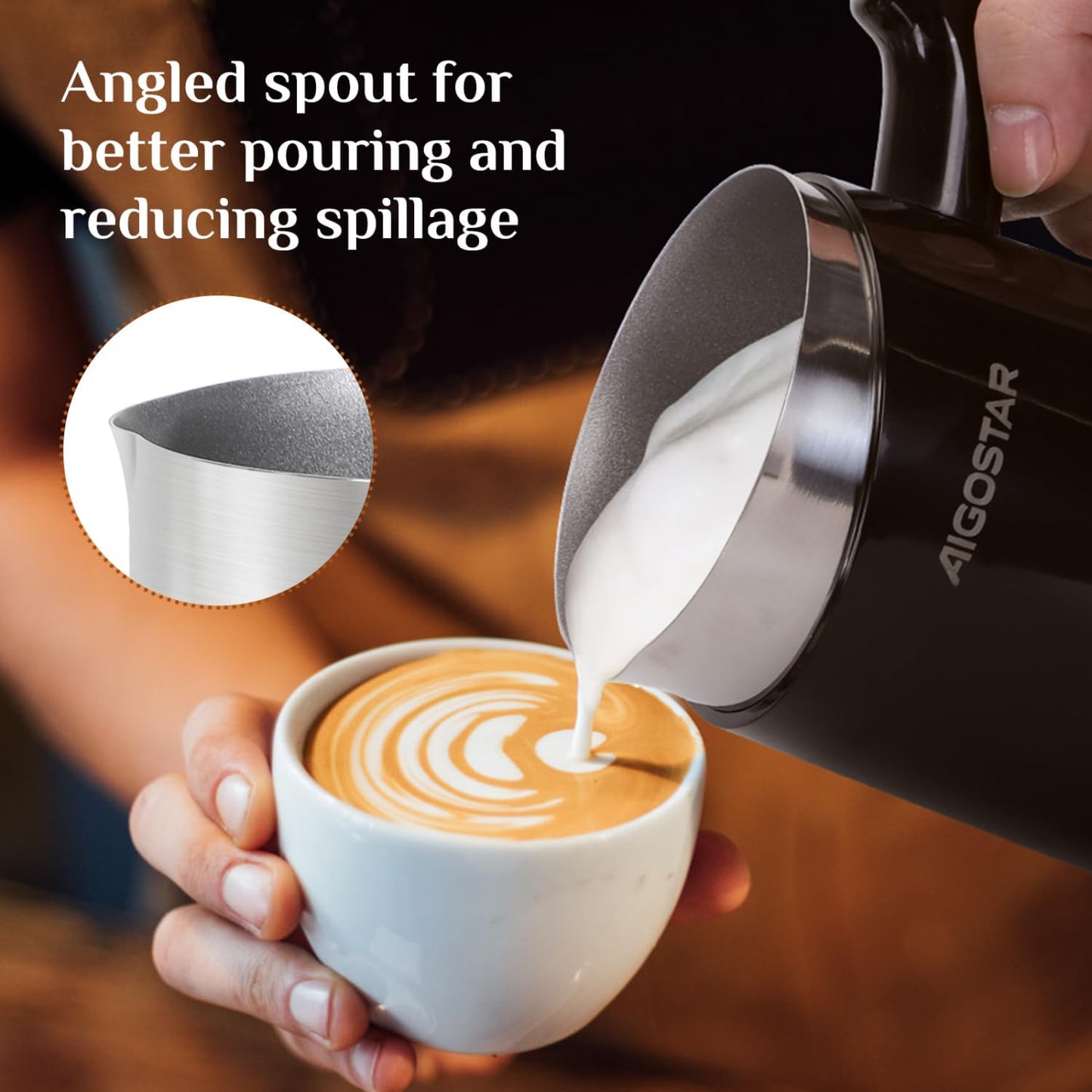 Aigostar Automatic Milk Frother and Warmer, Electric Steamer for Creamy Coffee