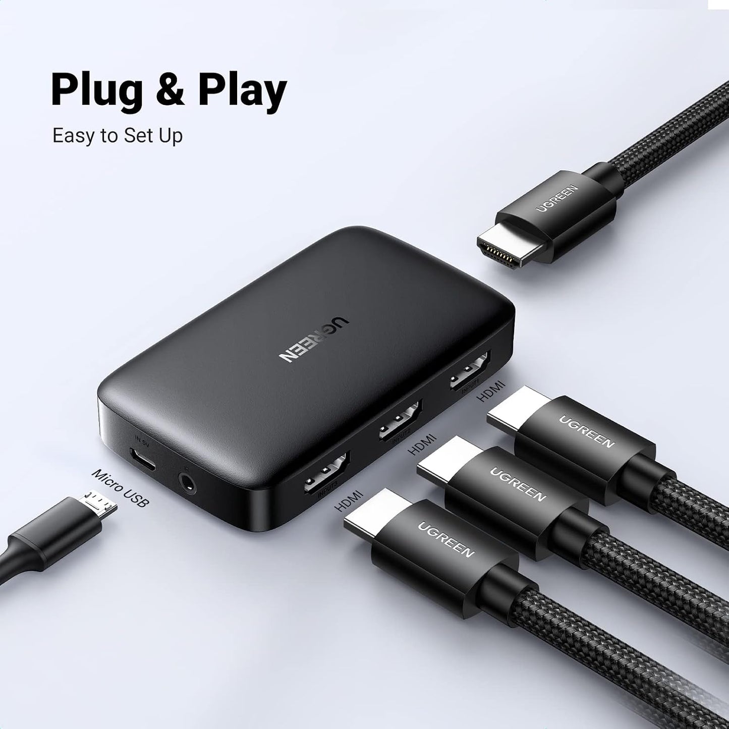 UGREEN 3-in-1 Out 4K HDMI Switch with Remote Control Black