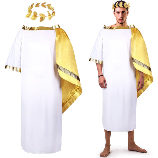 White Roman Toga Costume with Laurel Crown for Adults