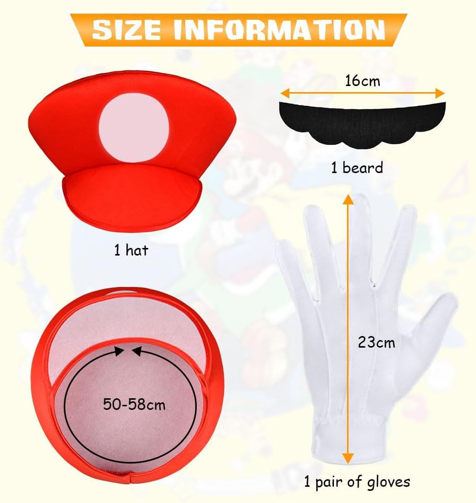Aomig Mario & Luigi Cosplay Costume with Hat, Mustache, Gloves