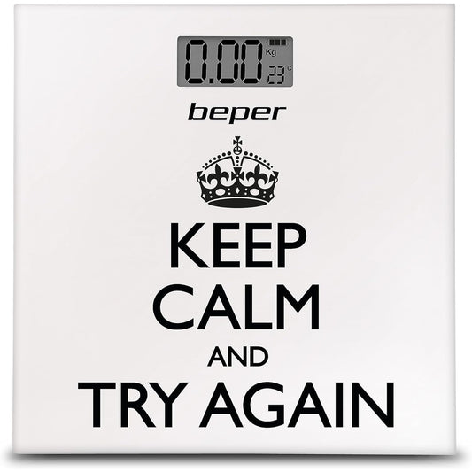 BEPER 40,821 Keep Calm Personal Scale, Digital Scale, Ultra Thin, Battery Included, White