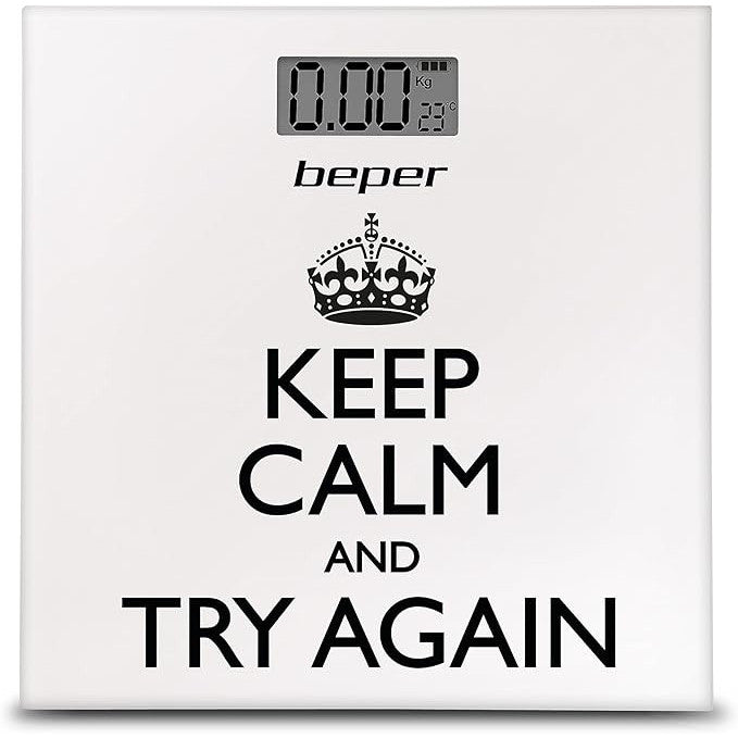 BEPER 40,821 Keep Calm Personal Scale, Digital Scale, Ultra Thin, Battery Included, White
