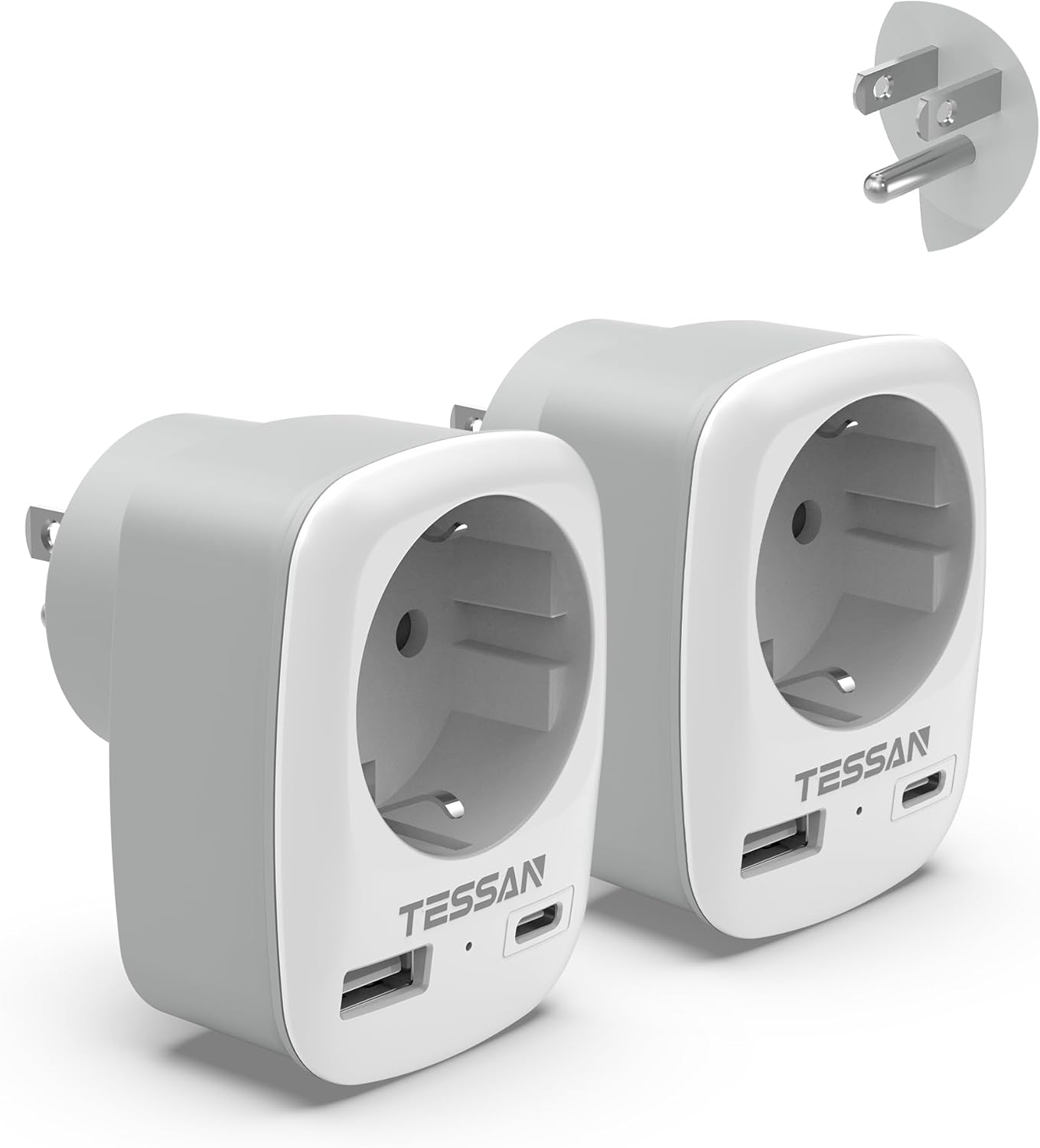 Compact USA Travel Adapter with USB-C and USB-A Ports, 3-in-1 Design
