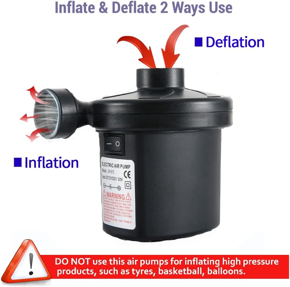 Black Portable AC110V/DC12V Electric Air Pump with 3 Nozzles