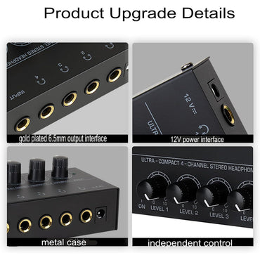 HSCLPM HA400 4-Channel Metal Headphone Amplifier with 12V Adapter