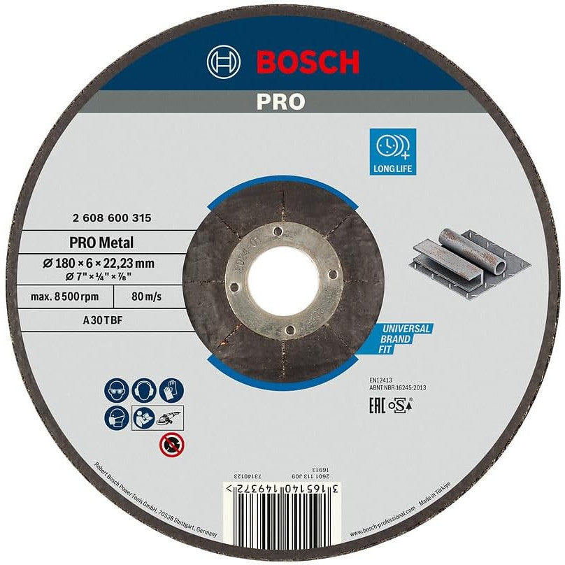 Bosch 2608600315 180mm Depressed Centre Metal Grinding Disc - Blue
