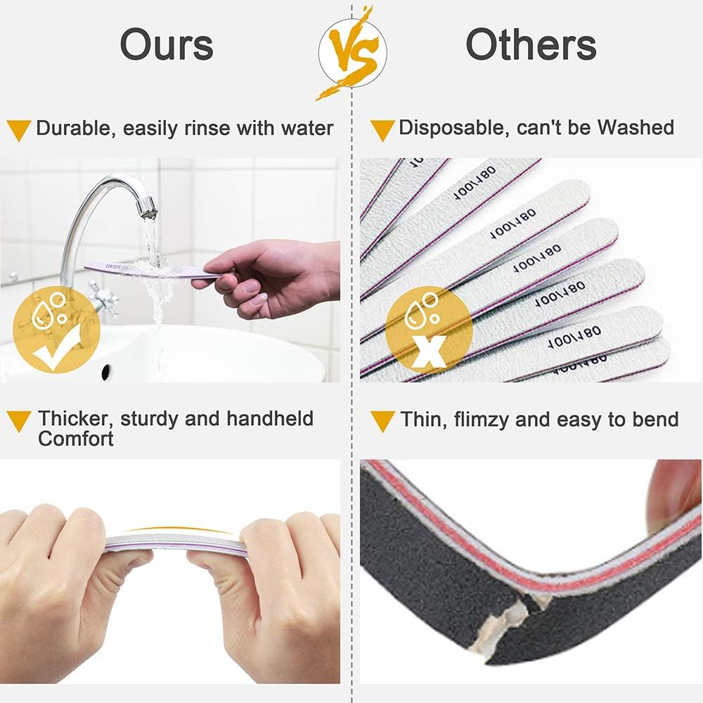 BLESWIN Double‑Sided Washable Nail Files 180/240 Grit – 12 Pack