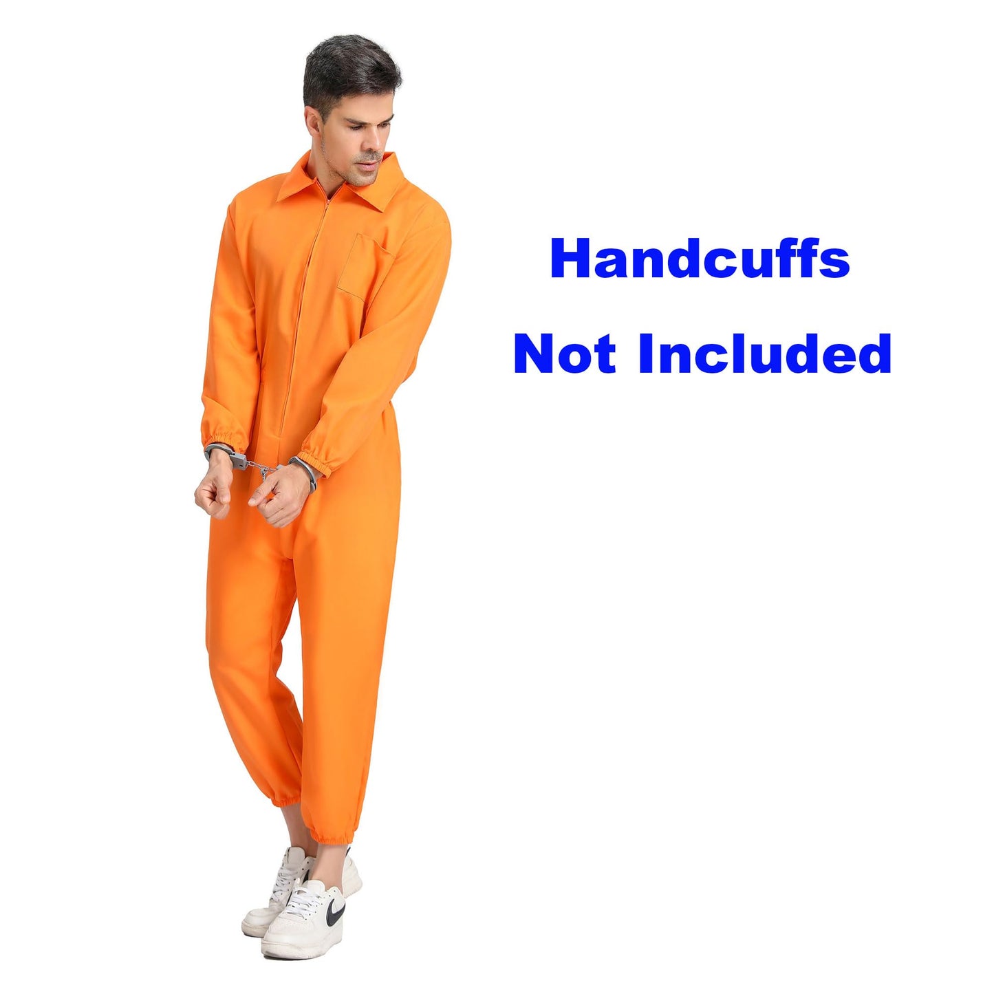 Fun Orange Prisoner Jumpsuit Costume for Adults with Handcuffs - Halloween Cosplay