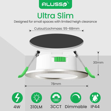 ALUSSO Ultra Slim 4W Dimmable LED Downlight 68mm Cutout 6-Pack - Gomix Brands Outlet
