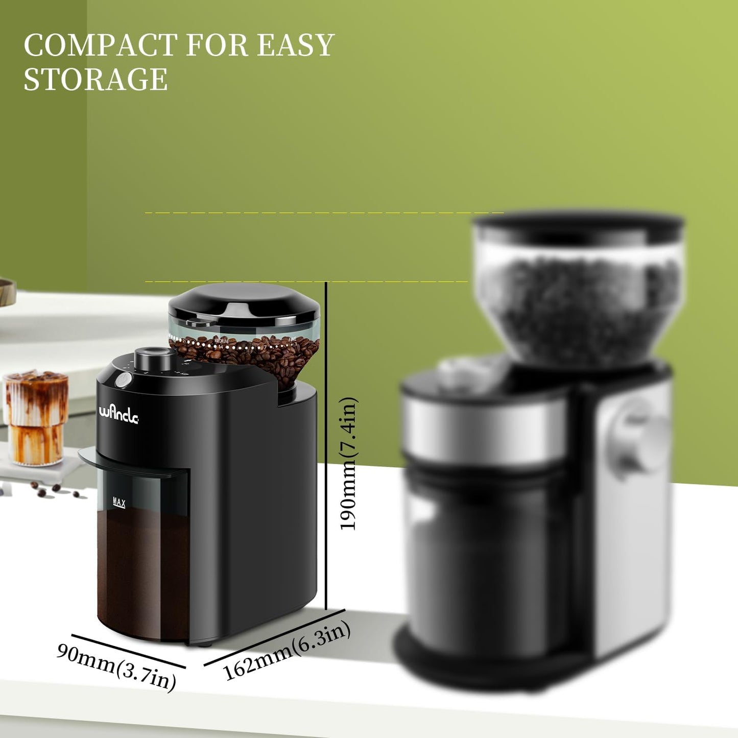 Wancle Electric Burr Coffee Grinder with 28 Precise Settings for 12 Cups - Black