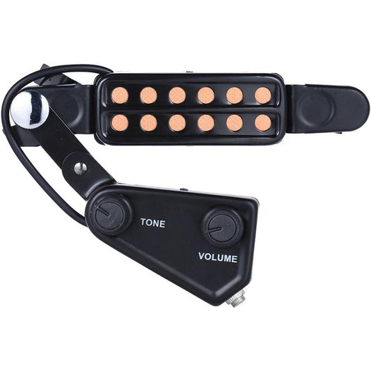 12‑Hole Acoustic Guitar Pickup with Magnetic Transducer and Volume Controller