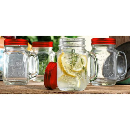 Vintage Red Mojito Mason Jar 500ml Ice Cold with lid and straw - Gomix Brands Outlet