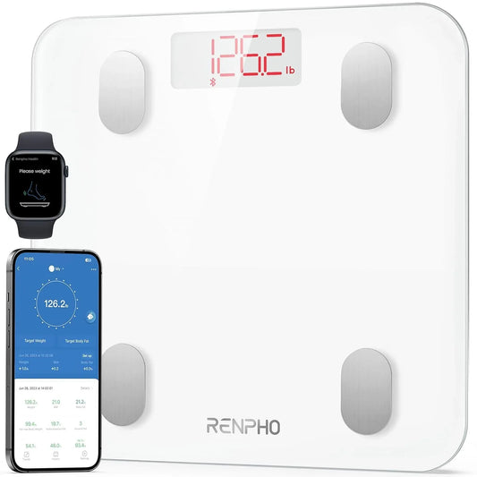 RENPHO Bluetooth Body Fat Scale, 13 Metrics, 180kg Capacity, White - Gomix Brands Outlet