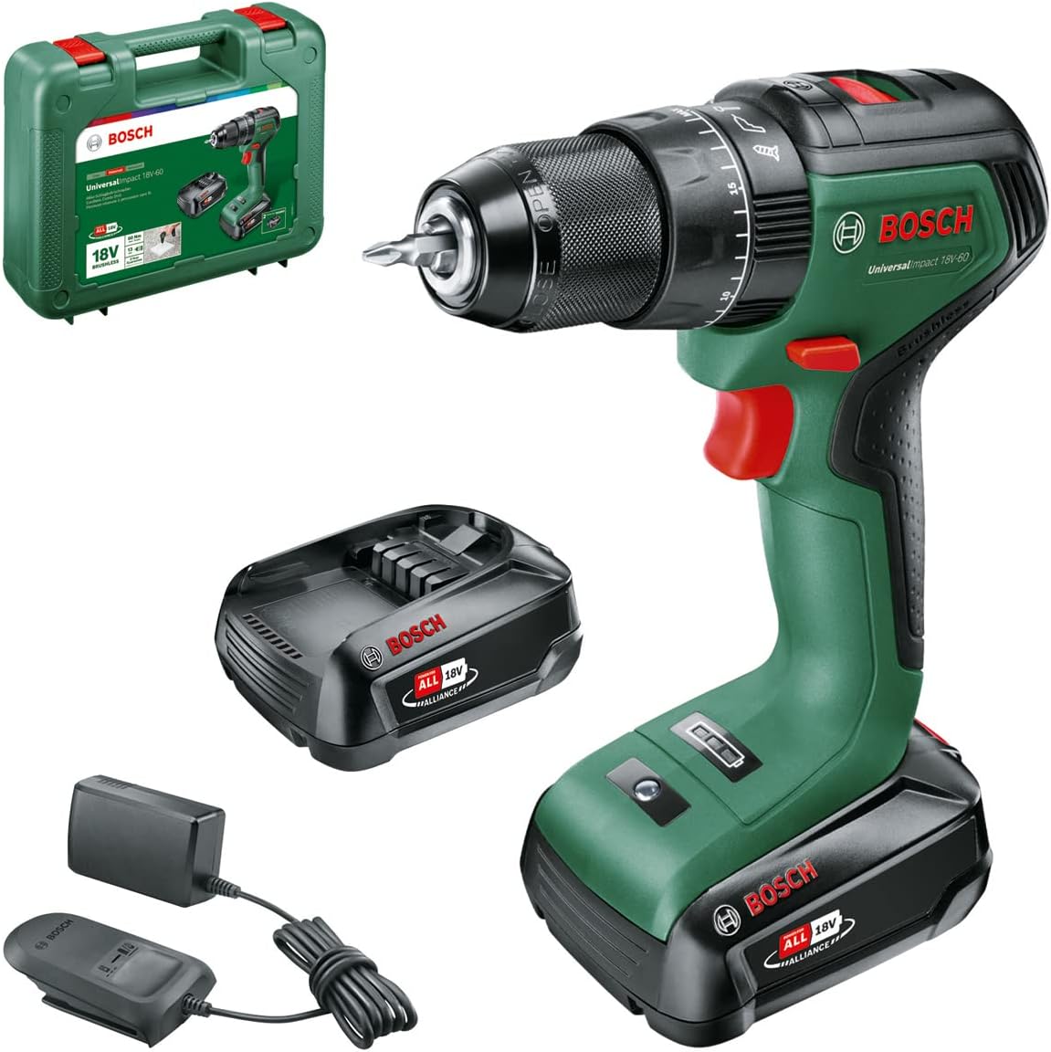Bosch UniversalImpact 18V Cordless Combi Drill Kit with Dual 1.5Ah Batteries
