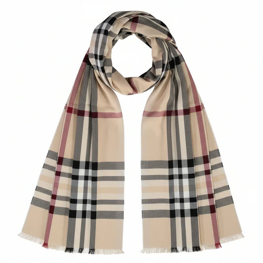 FRAAS Plaid Lightweight Wrap Scarf - Soft Acrylic in Beige - Gomix Brands Outlet