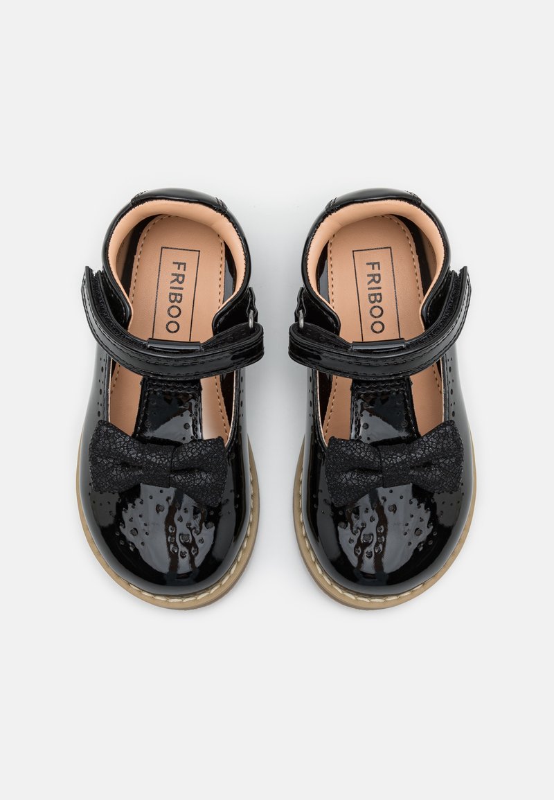 Friboo Kids' Patent Black Ballet Pumps with Velcro Strap Bow Detail