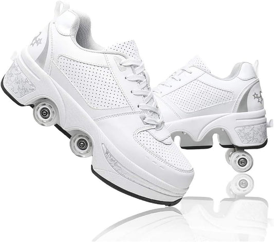 Versatile Retractable Double-Row Roller Skate Shoes for Adults and Kids