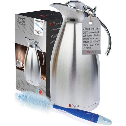 Pykal 2 Liter Stainless Steel Thermal Coffee Carafe with Vacuum Insulation & Cleaning Brush