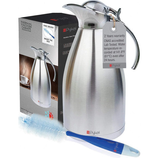 Pykal 2 Liter Stainless Steel Thermal Coffee Carafe with Vacuum Insulation & Cleaning Brush - Gomix Brands Outlet