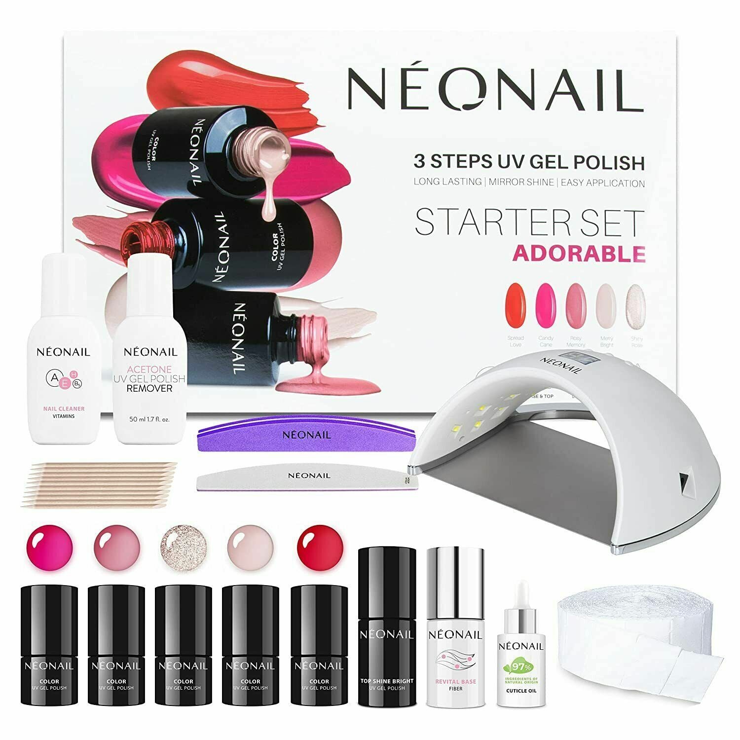 NeoNail Adorable UV Gel Polish Starter Kit, 5 Colors, 48W LED Lamp - Gomix Brands Outlet