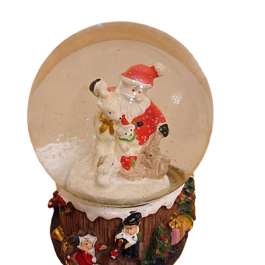 Enchanting Christmas Snow Globe Music Box, Real Glass Globe, Winding Melody