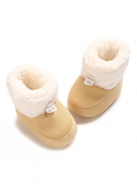 SHEIN Sand-Colored Baby Booties with Soft Fur Lining for Infants