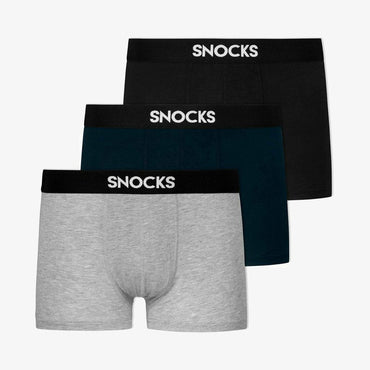SNOCKS Men's 3 Pack Premium Modal Boxer Trunks - Black, Gray, Blue Mix