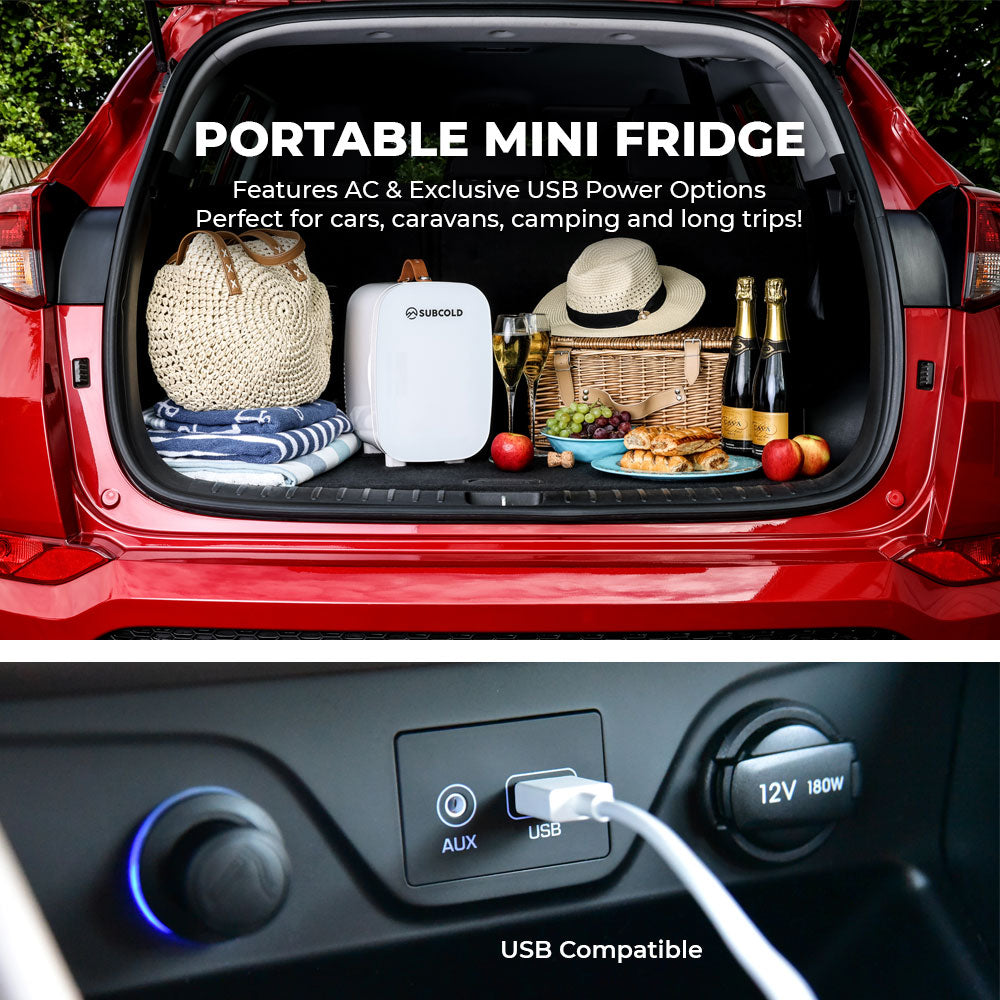 Subcold Pro6 6L Mini Fridge – Portable White Cooler with USB Power