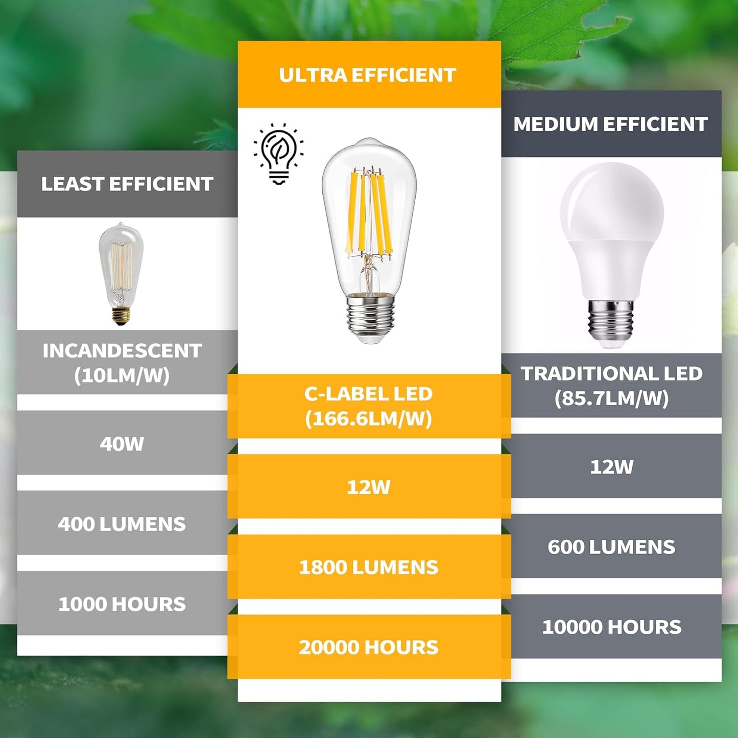 Genixgreen E27 LED ST58 Edison Bulbs: 12W Retro Style Globe Filament Warm White