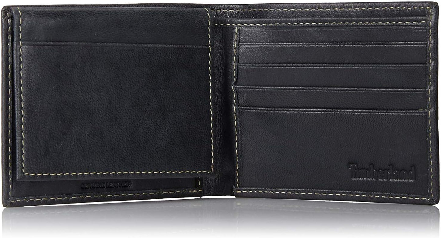 Timberland Black Leather Bifold Wallet with Clip Pocket
