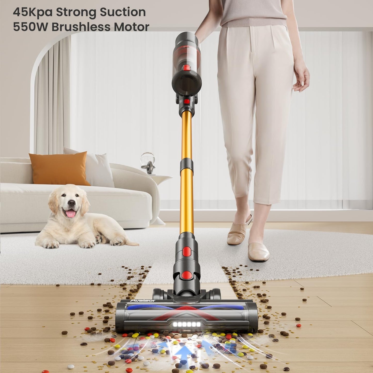 Avalsor Cordless Vacuum Cleaner: 550W Power, 45Kpa Suction, 65 Mins Runtime